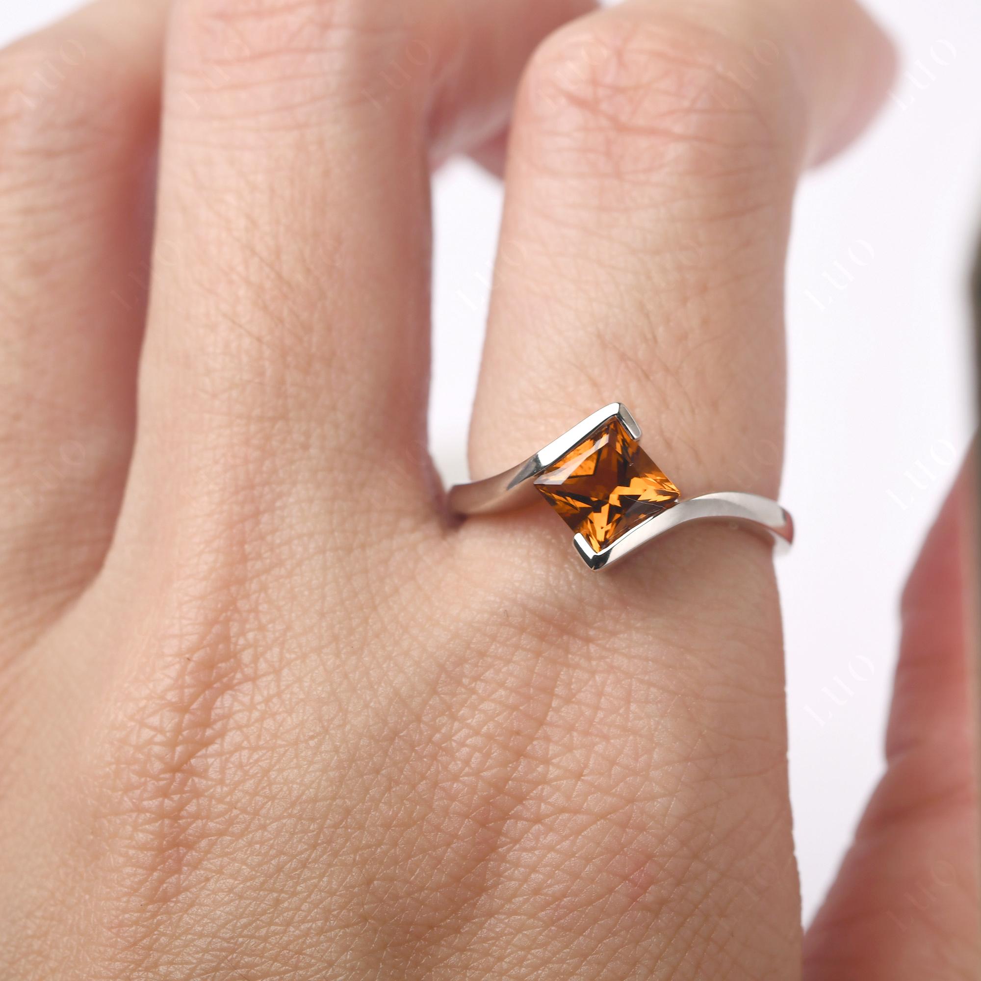 Princess Cut Citrine Bypass Tension Ring - LUO Jewelry
