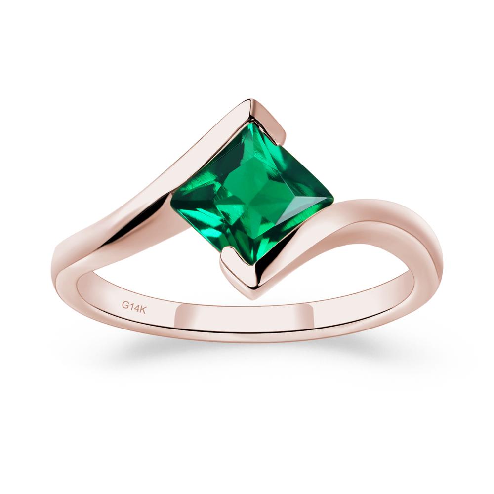 Princess Cut Lab Created Emerald Bypass Tension Ring - LUO Jewelry #metal_14k rose gold