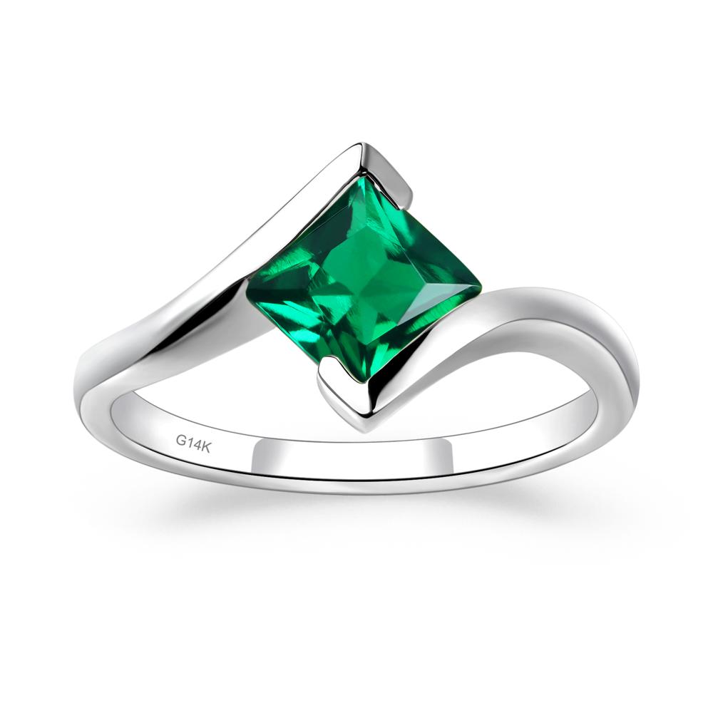 Princess Cut Lab Created Emerald Bypass Tension Ring - LUO Jewelry #metal_14k white gold