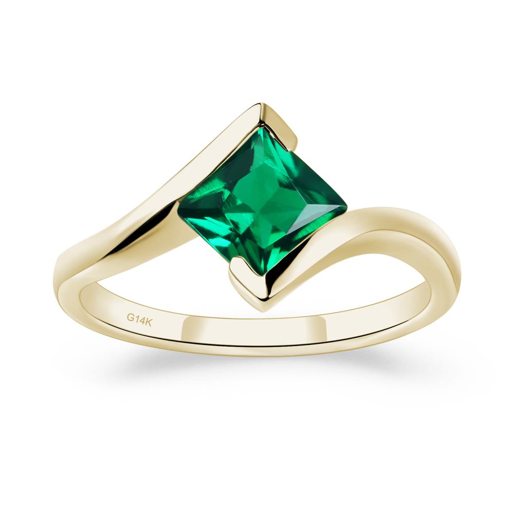 Princess Cut Lab Created Emerald Bypass Tension Ring - LUO Jewelry #metal_14k yellow gold
