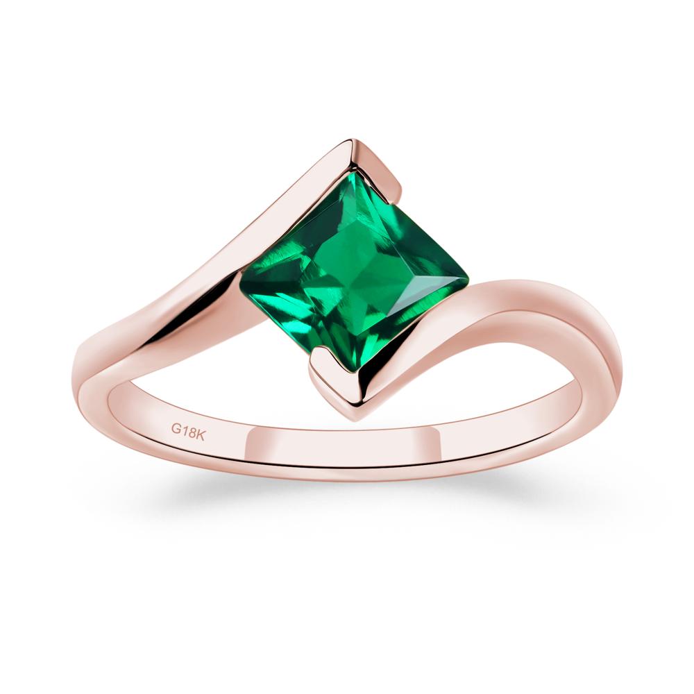 Princess Cut Lab Created Emerald Bypass Tension Ring - LUO Jewelry #metal_18k rose gold