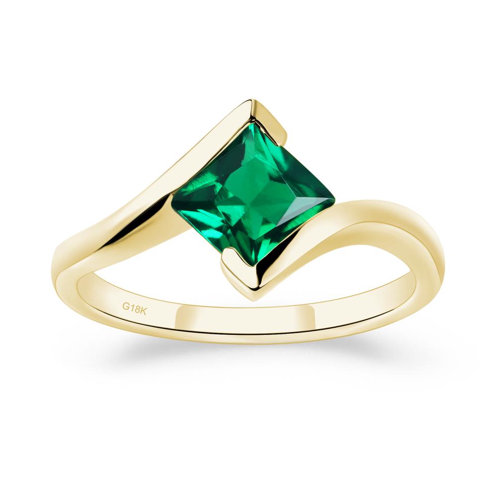 Princess Cut Lab Created Emerald Bypass Tension Ring - LUO Jewelry #metal_18k yellow gold