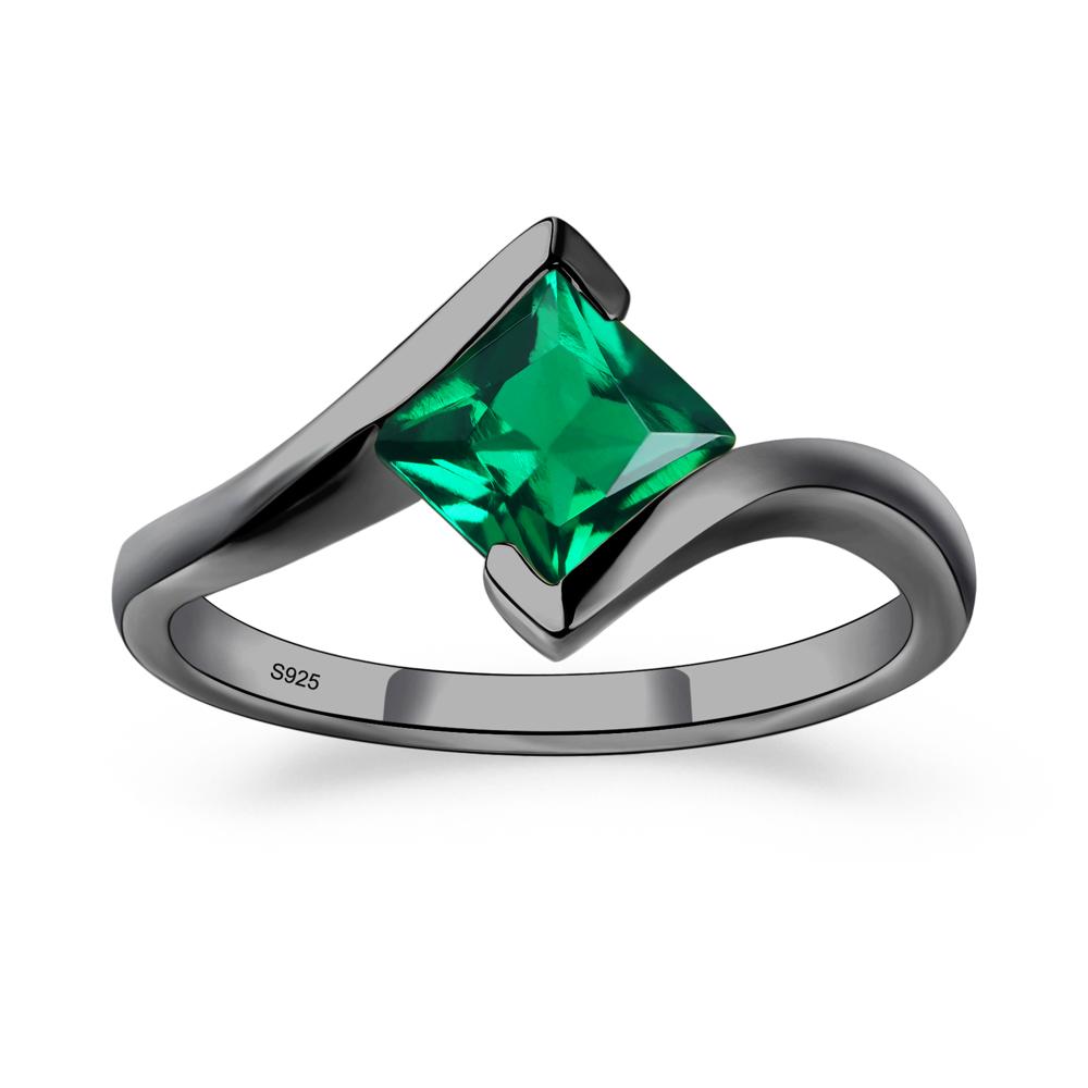 Princess Cut Lab Created Emerald Bypass Tension Ring - LUO Jewelry #metal_black finish sterling silver