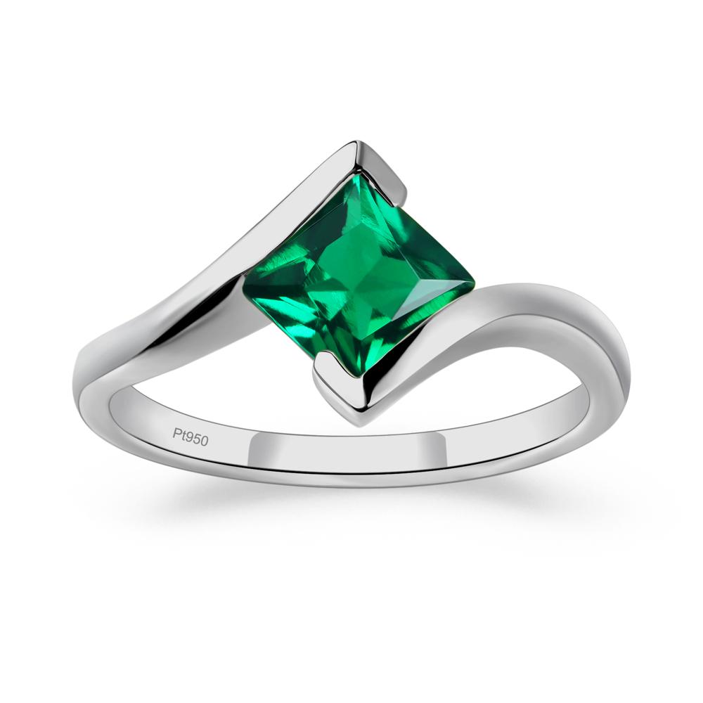 Princess Cut Lab Created Emerald Bypass Tension Ring - LUO Jewelry #metal_platinum