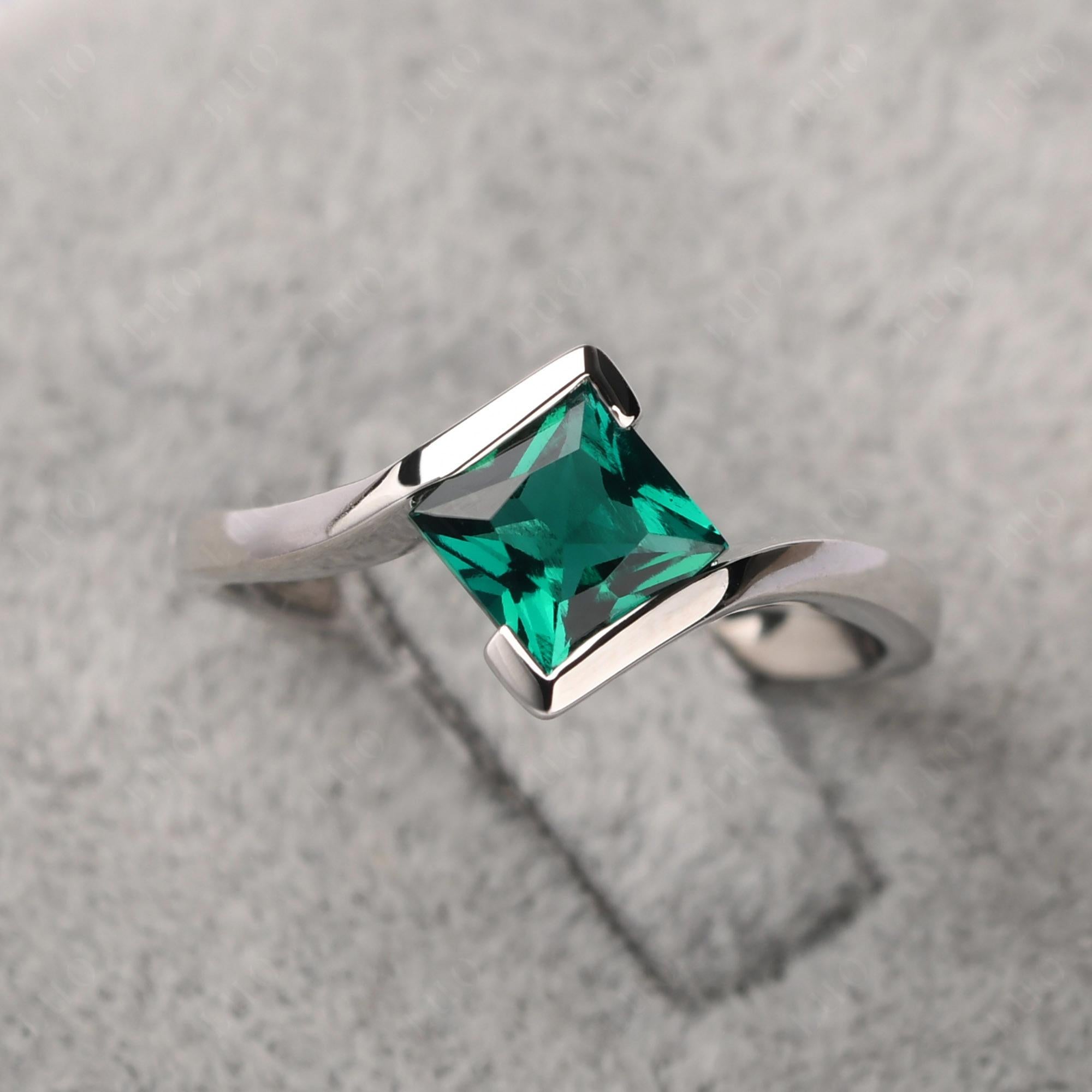 Princess Cut Lab Created Emerald Bypass Tension Ring - LUO Jewelry