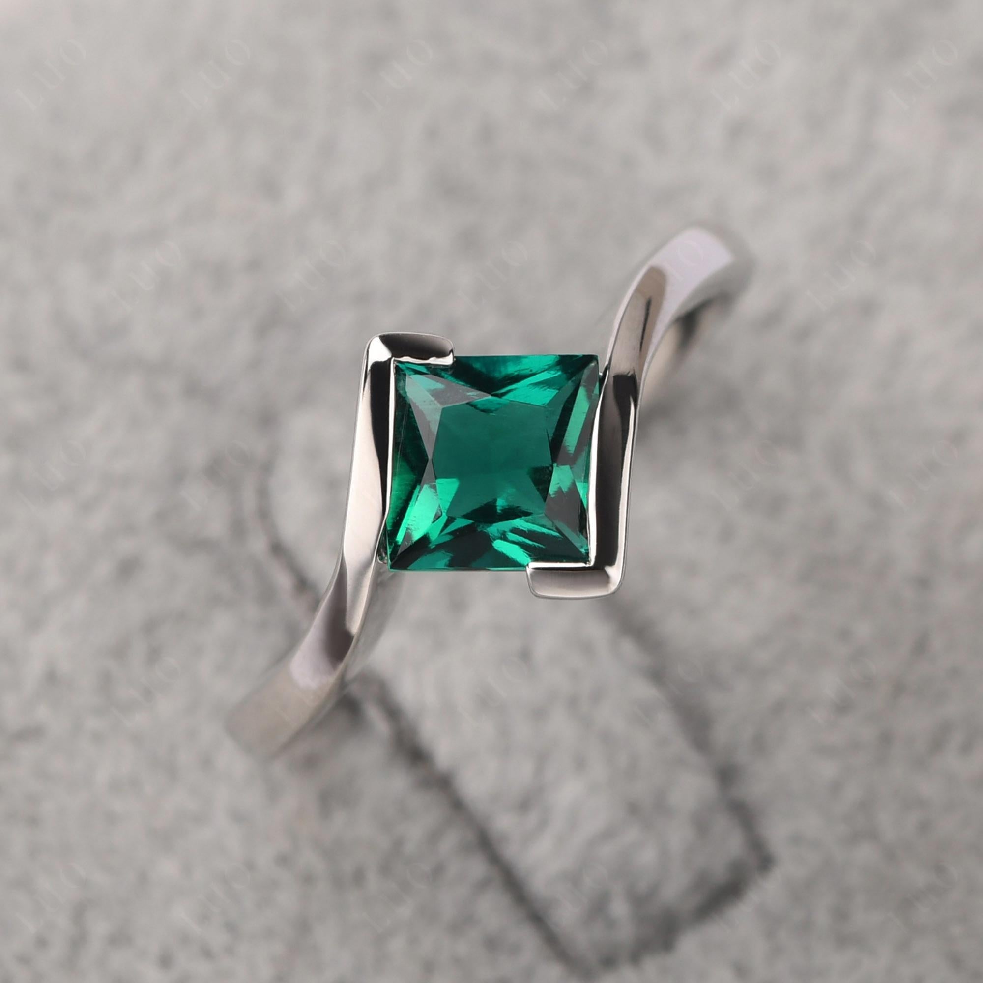 Princess Cut Lab Created Emerald Bypass Tension Ring - LUO Jewelry