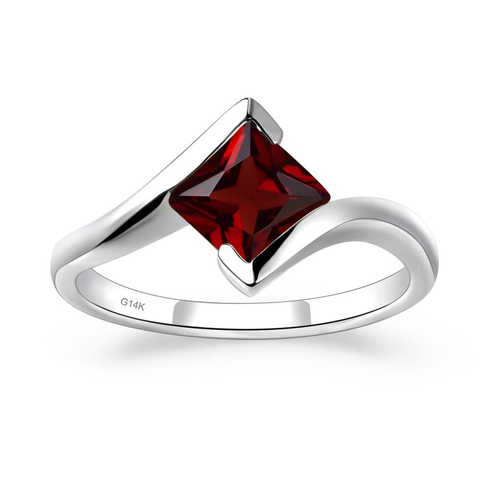 Princess Cut Garnet Bypass Tension Ring - LUO Jewelry #metal_14k white gold