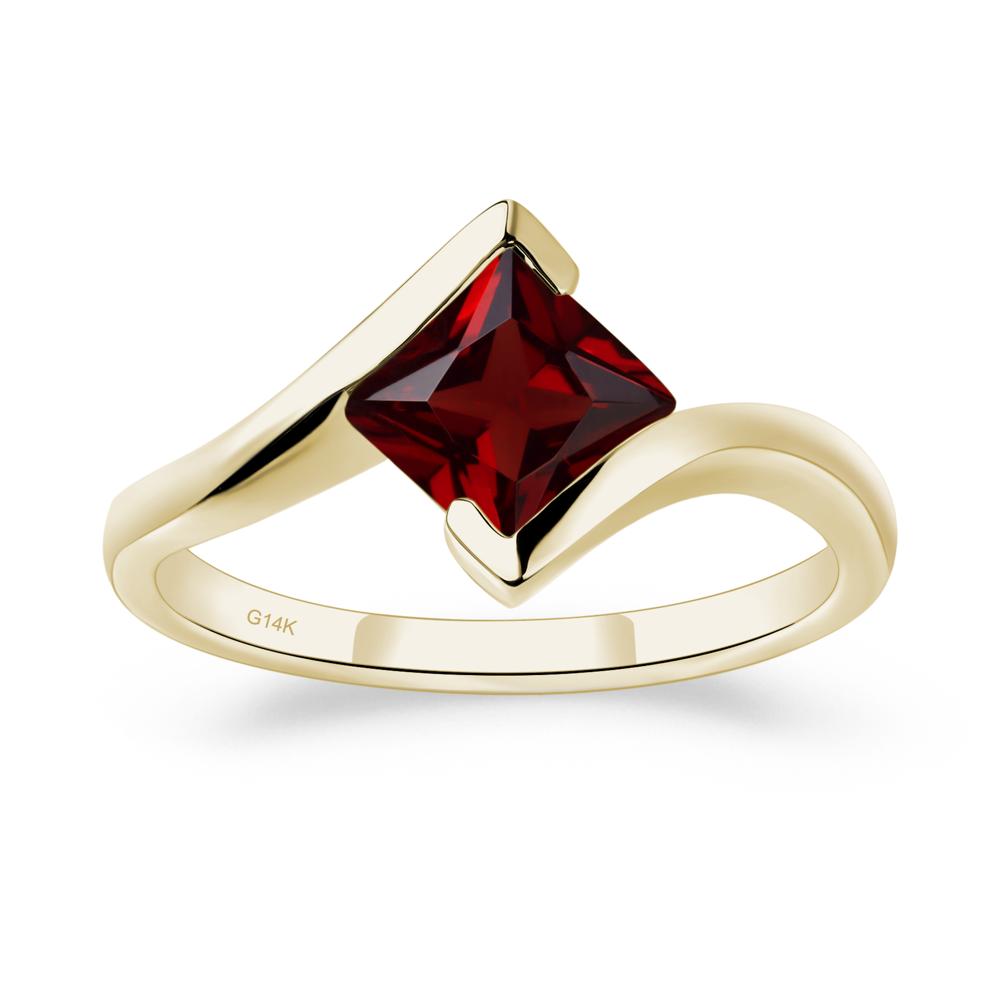 Princess Cut Garnet Bypass Tension Ring - LUO Jewelry #metal_14k yellow gold