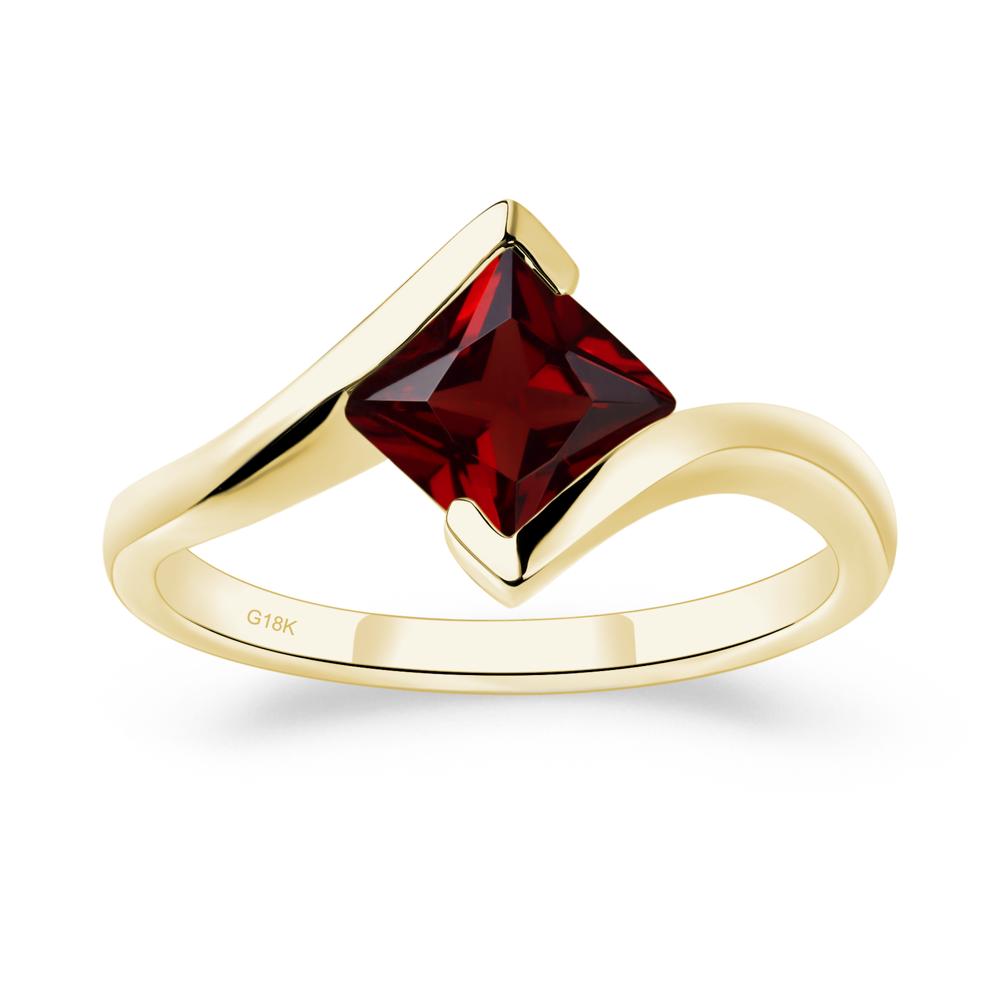 Princess Cut Garnet Bypass Tension Ring - LUO Jewelry #metal_18k yellow gold