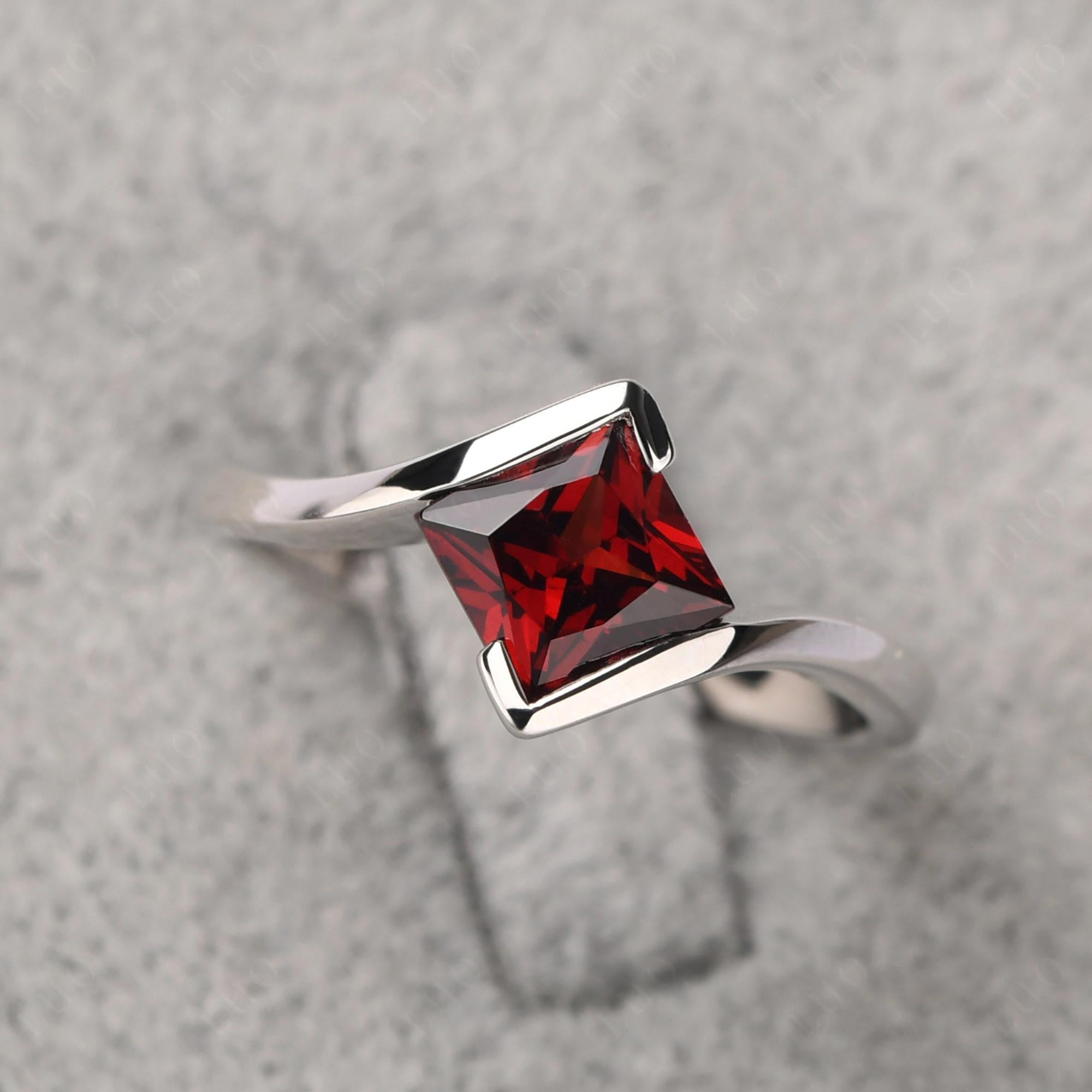 Princess Cut Garnet Bypass Tension Ring - LUO Jewelry