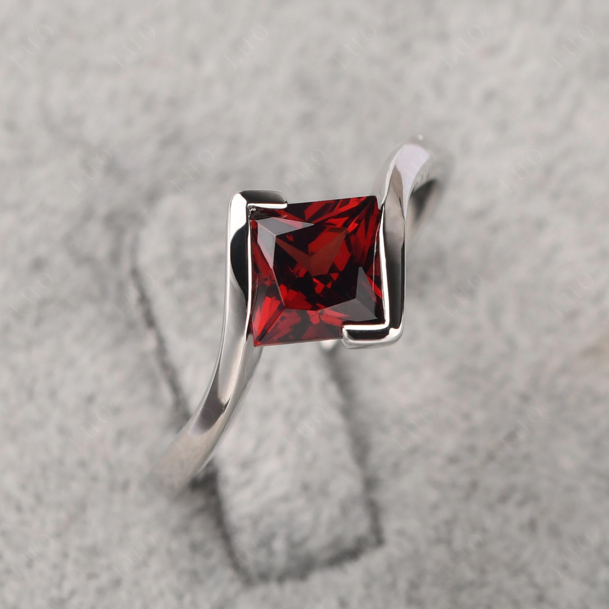 Princess Cut Garnet Bypass Tension Ring - LUO Jewelry