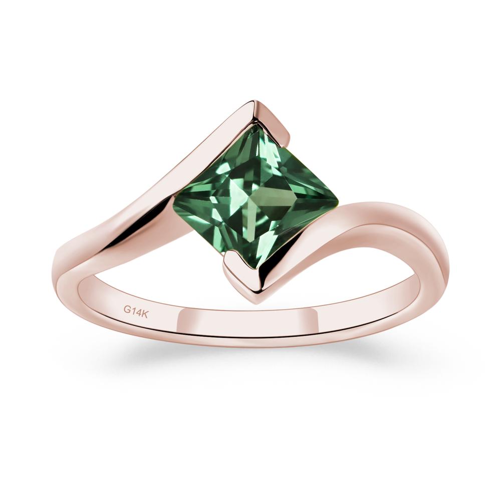 Princess Cut Lab Grown Green Sapphire Bypass Tension Ring - LUO Jewelry #metal_14k rose gold