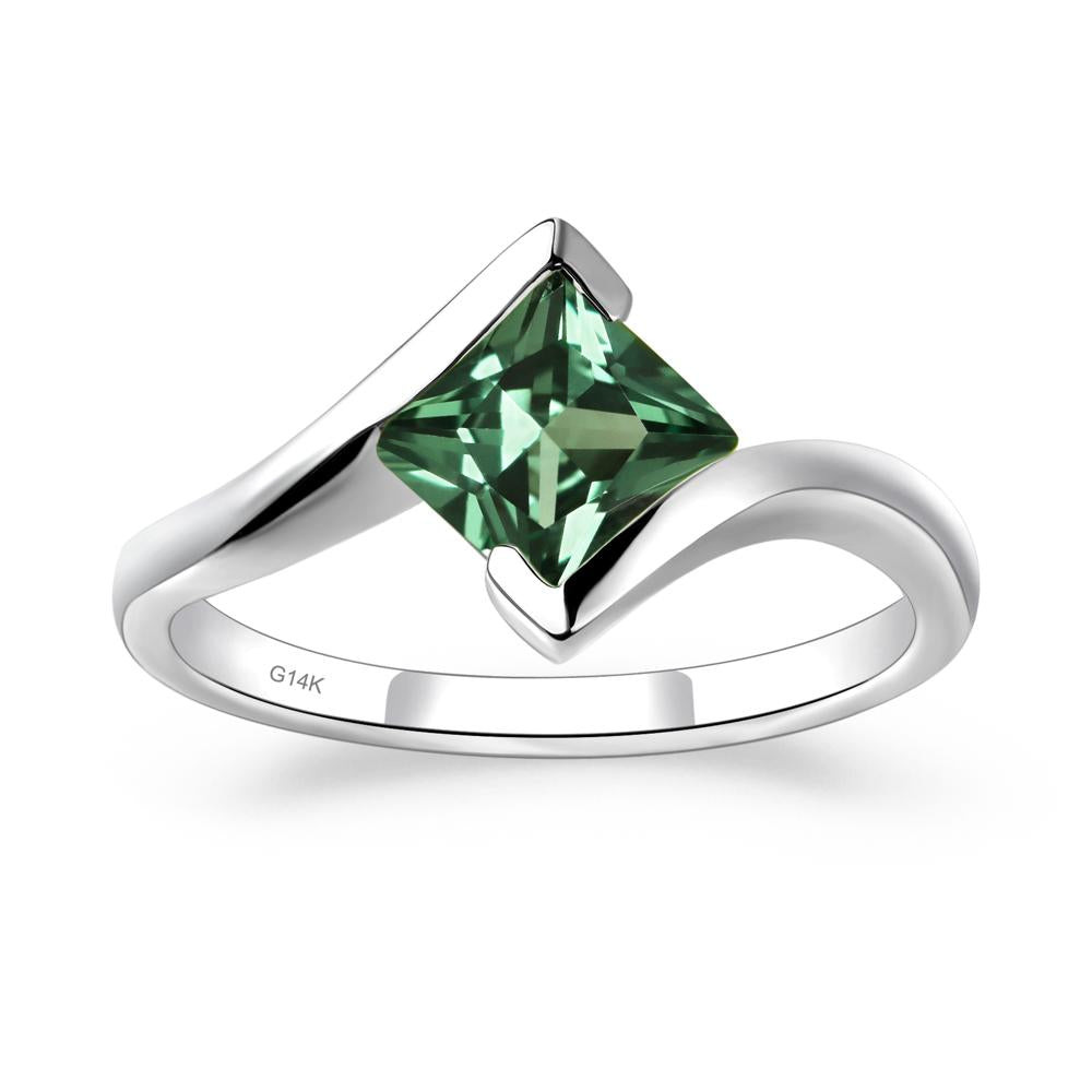 Princess Cut Lab Grown Green Sapphire Bypass Tension Ring - LUO Jewelry #metal_14k white gold