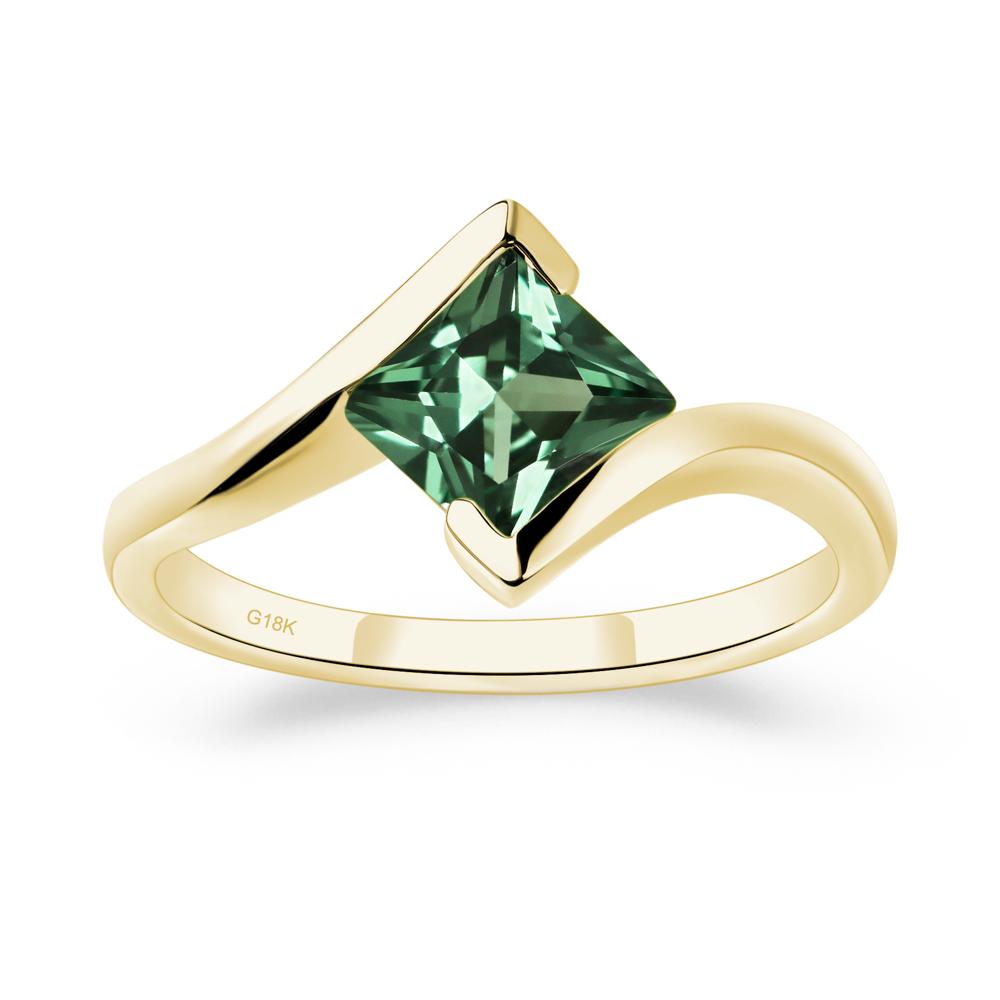 Princess Cut Lab Grown Green Sapphire Bypass Tension Ring - LUO Jewelry #metal_18k yellow gold