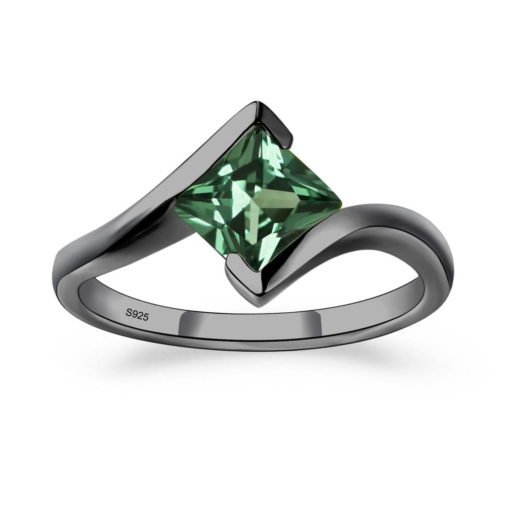 Princess Cut Lab Grown Green Sapphire Bypass Tension Ring - LUO Jewelry #metal_black finish sterling silver