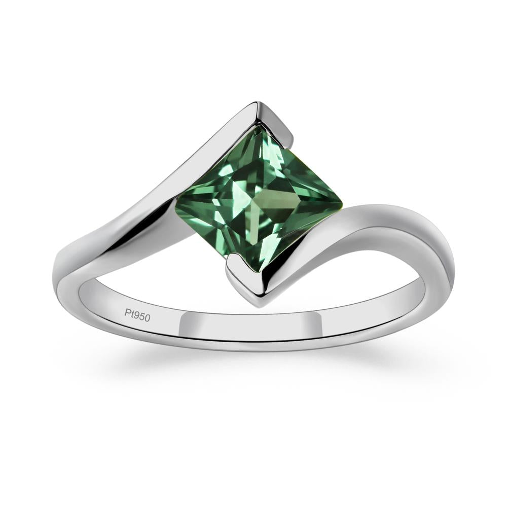 Princess Cut Lab Grown Green Sapphire Bypass Tension Ring - LUO Jewelry #metal_platinum