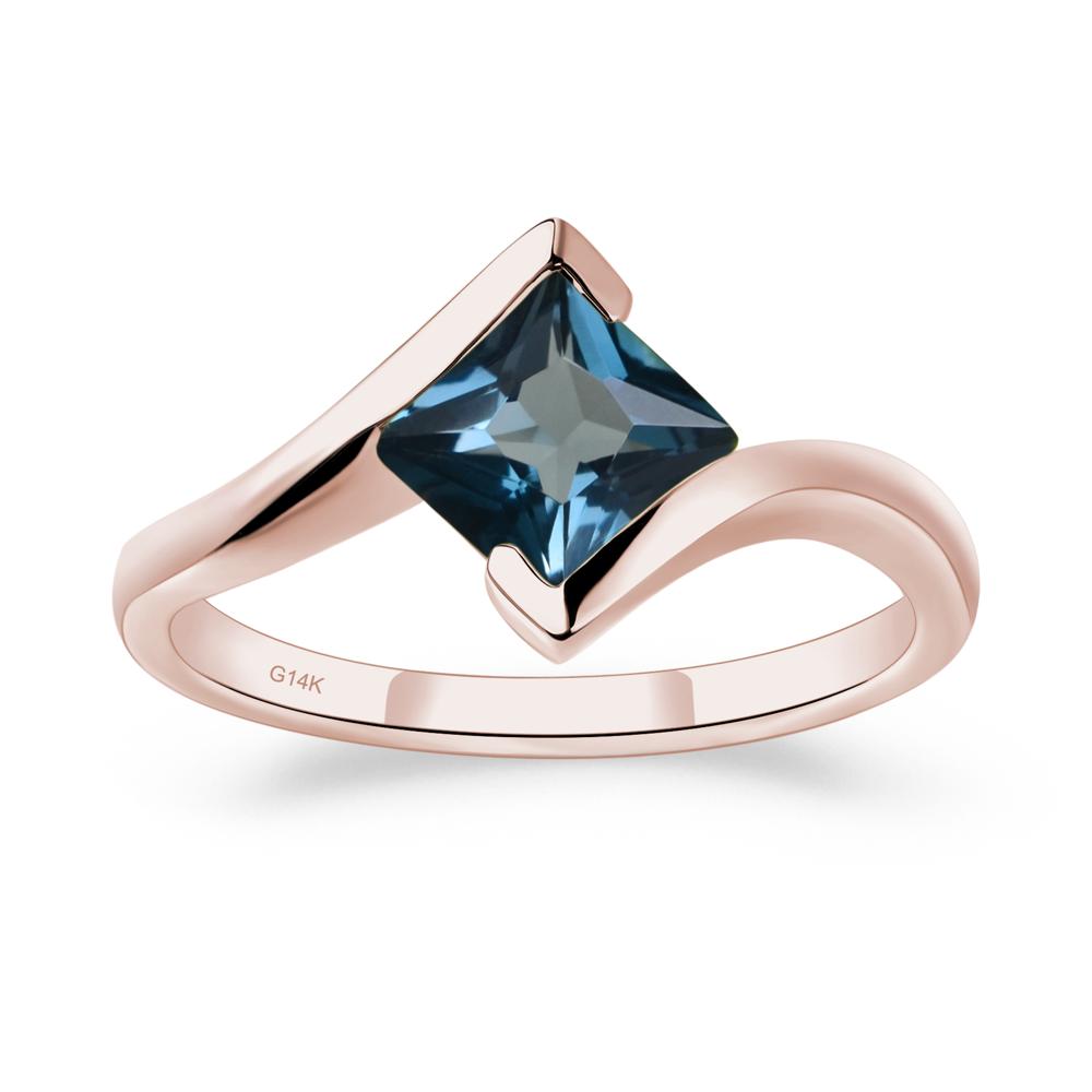 Princess Cut London Blue Topaz Bypass Tension Ring - LUO Jewelry #metal_14k rose gold