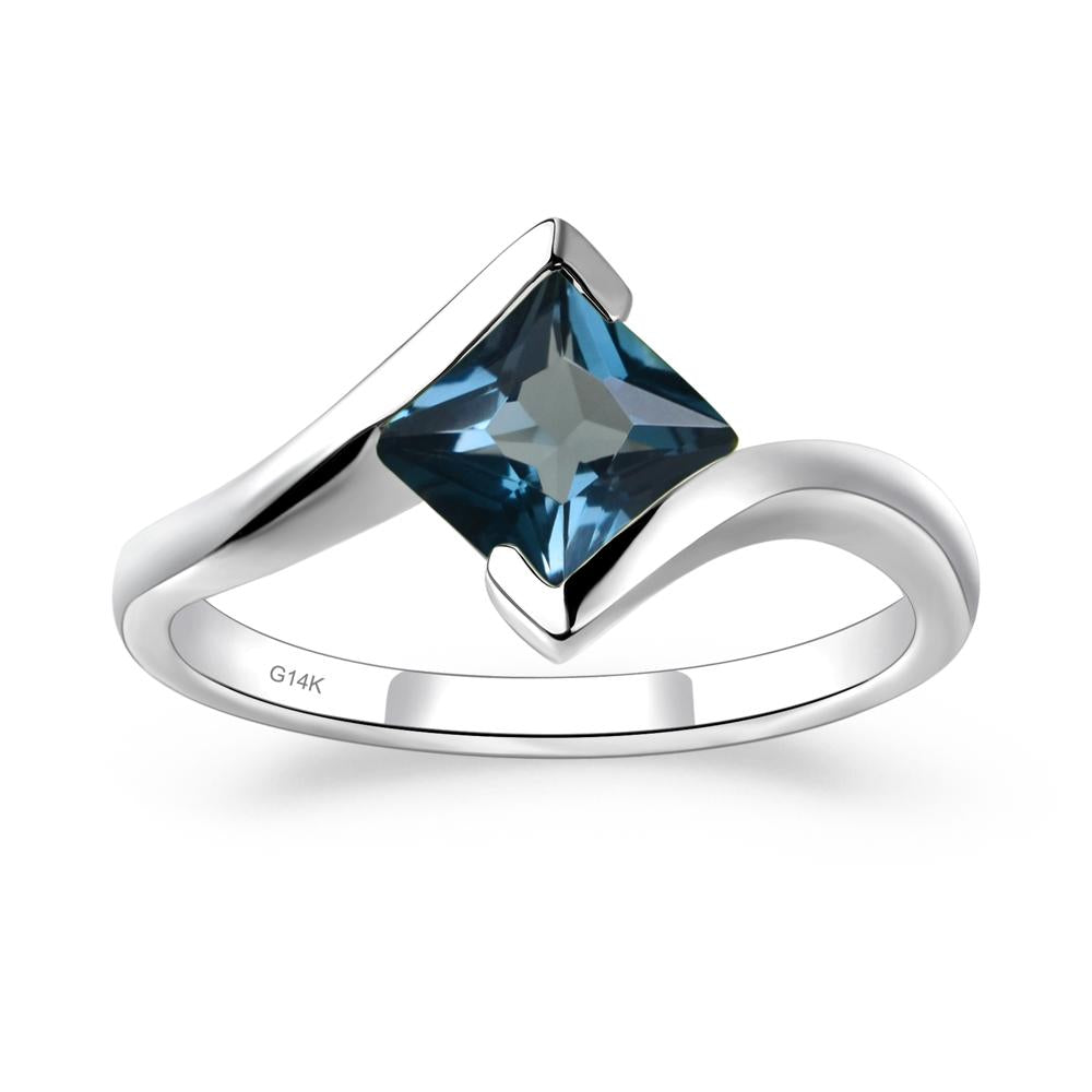 Princess Cut London Blue Topaz Bypass Tension Ring - LUO Jewelry #metal_14k white gold