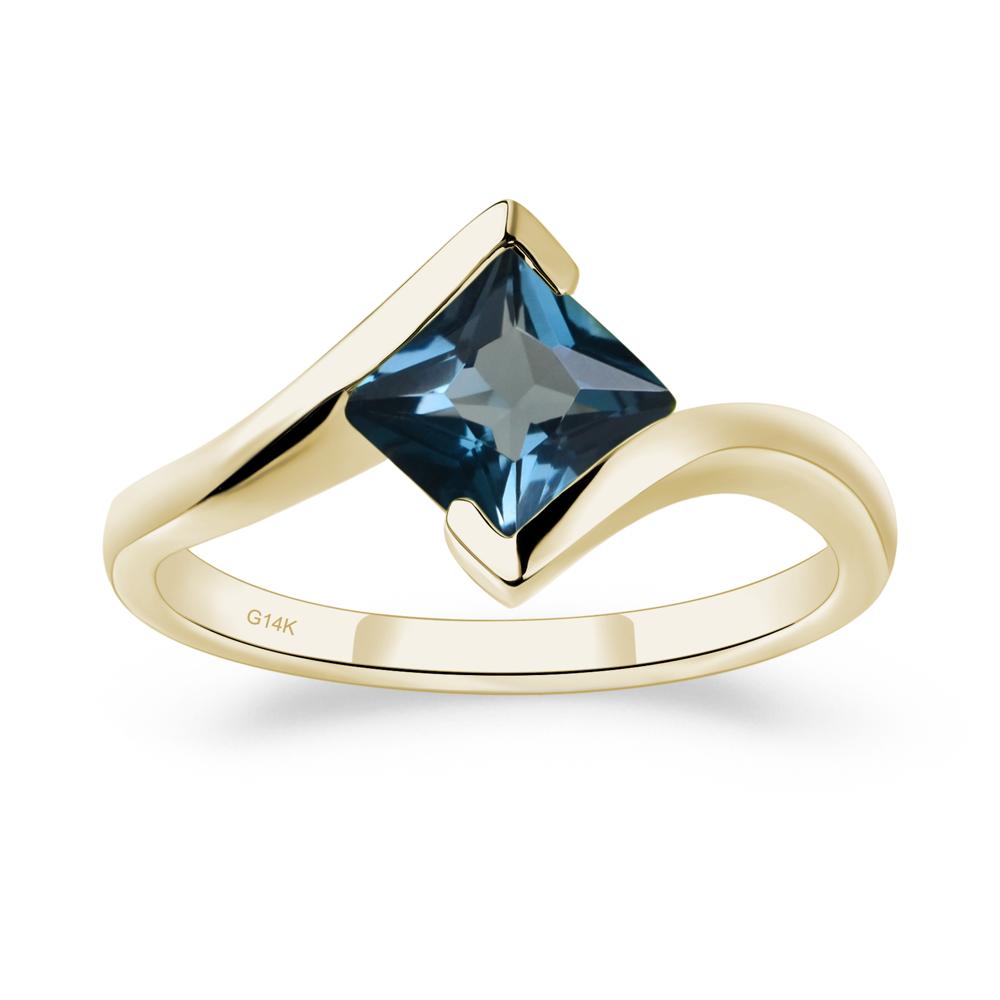 Princess Cut London Blue Topaz Bypass Tension Ring - LUO Jewelry #metal_14k yellow gold