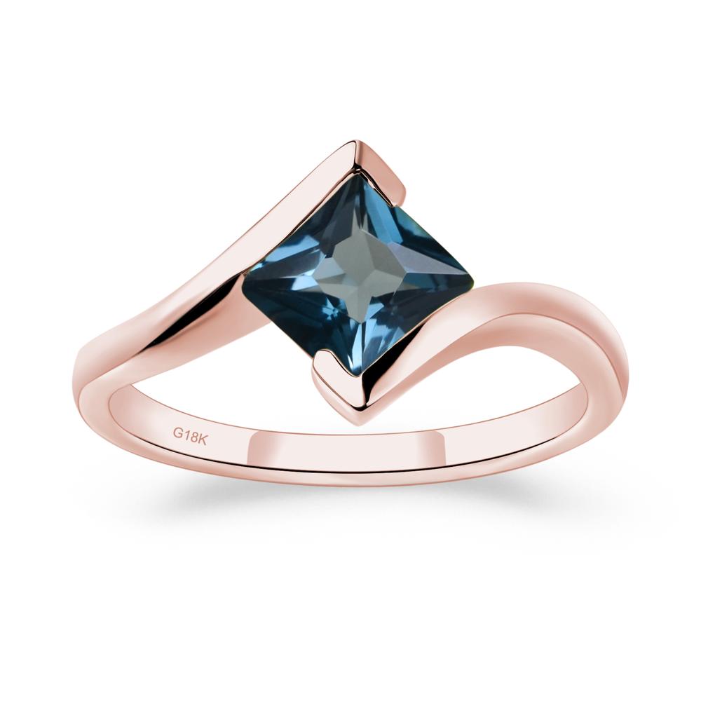 Princess Cut London Blue Topaz Bypass Tension Ring - LUO Jewelry #metal_18k rose gold