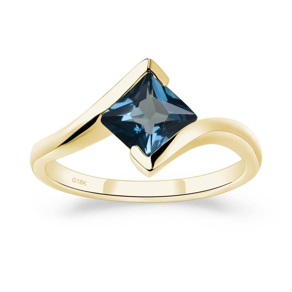 Princess Cut London Blue Topaz Bypass Tension Ring - LUO Jewelry #metal_18k yellow gold