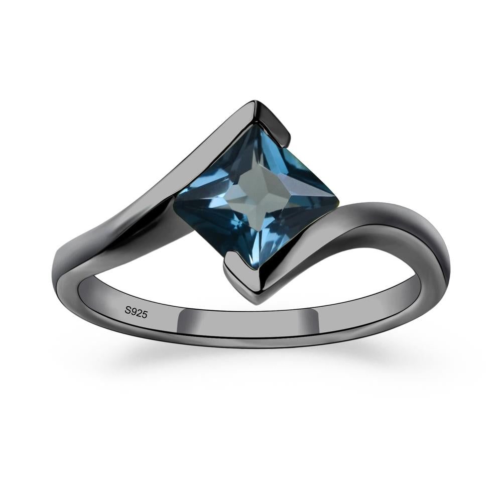 Princess Cut London Blue Topaz Bypass Tension Ring - LUO Jewelry #metal_black finish sterling silver