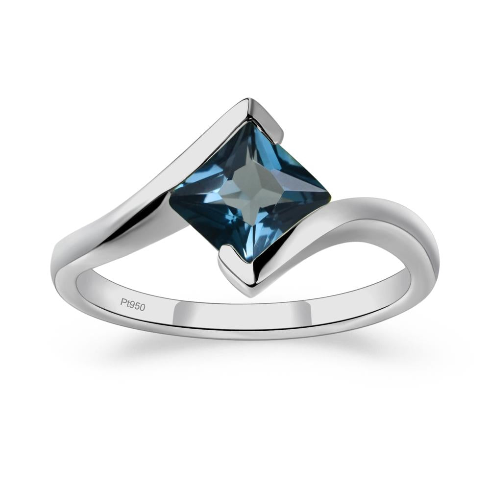 Princess Cut London Blue Topaz Bypass Tension Ring - LUO Jewelry #metal_platinum