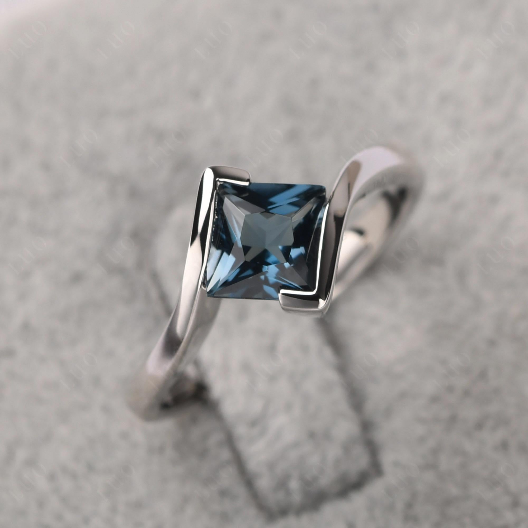 Princess Cut London Blue Topaz Bypass Tension Ring - LUO Jewelry