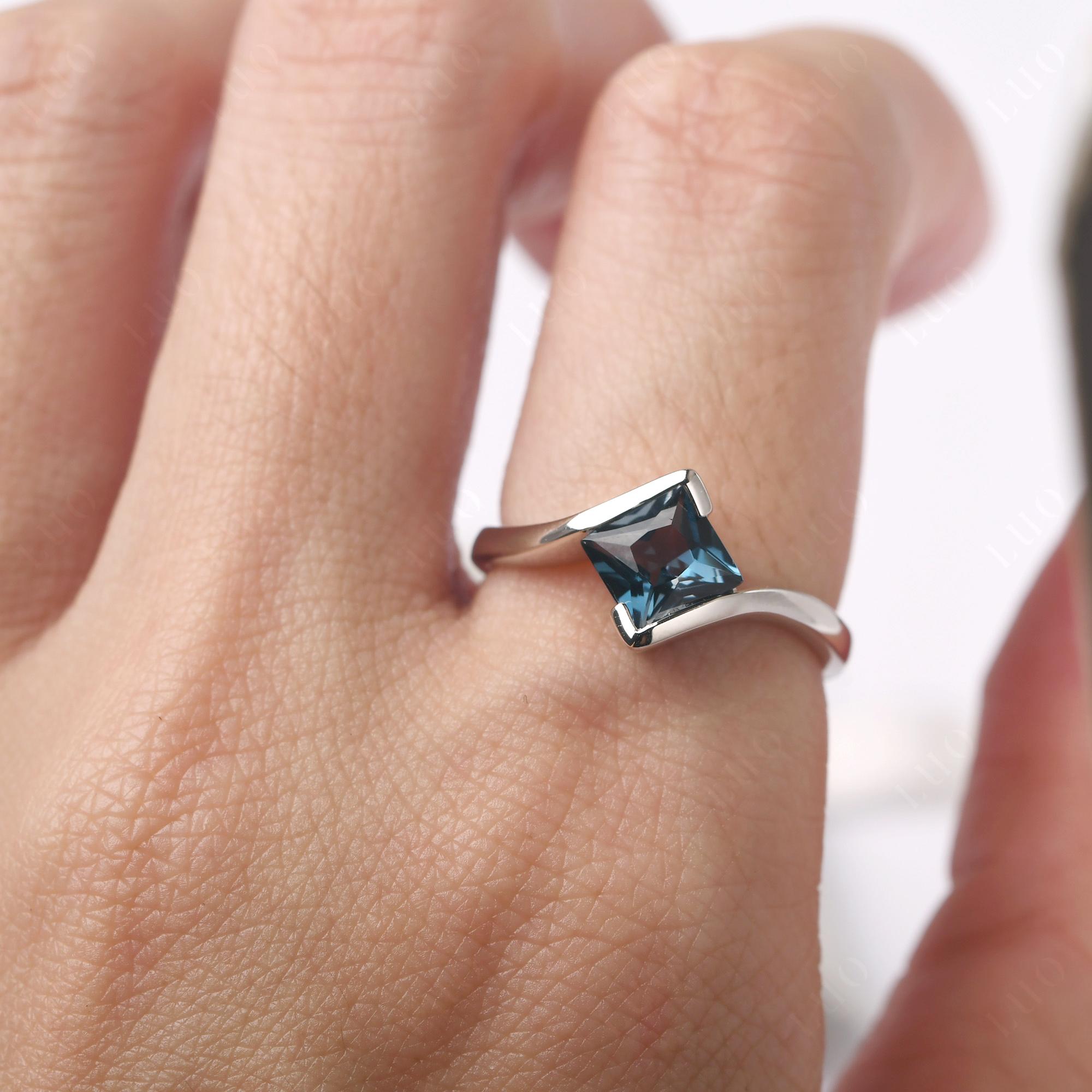 Princess Cut London Blue Topaz Bypass Tension Ring - LUO Jewelry