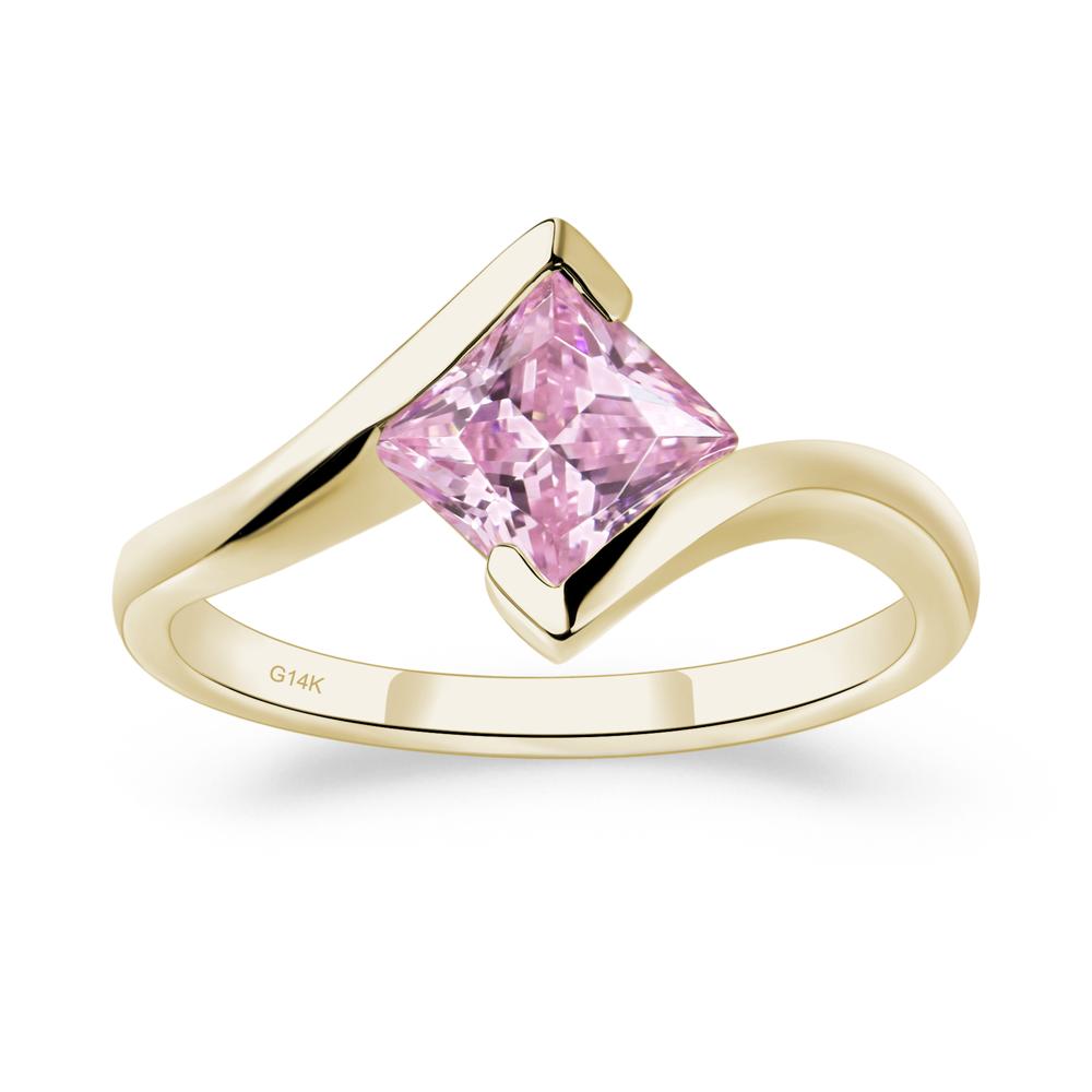 Princess Cut Pink Cubic Zirconia Bypass Tension Ring - LUO Jewelry #metal_14k yellow gold
