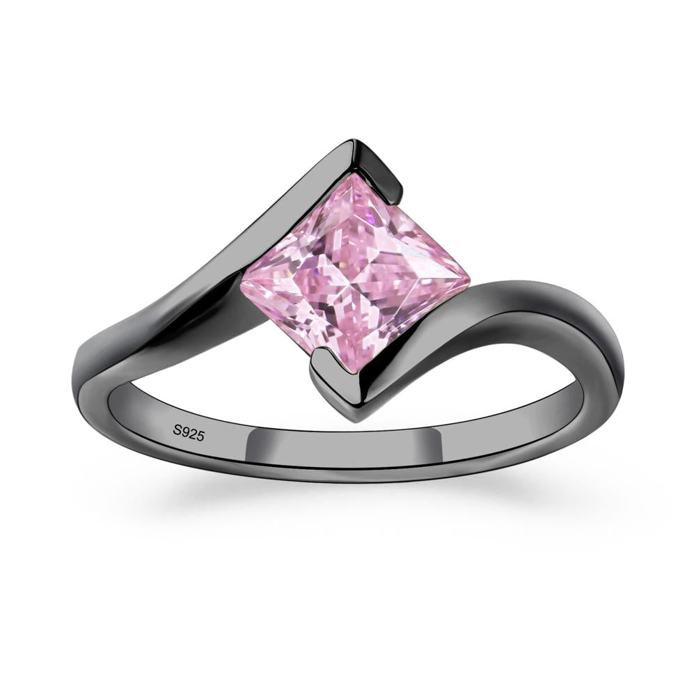 Princess Cut Pink Cubic Zirconia Bypass Tension Ring - LUO Jewelry #metal_black finish sterling silver