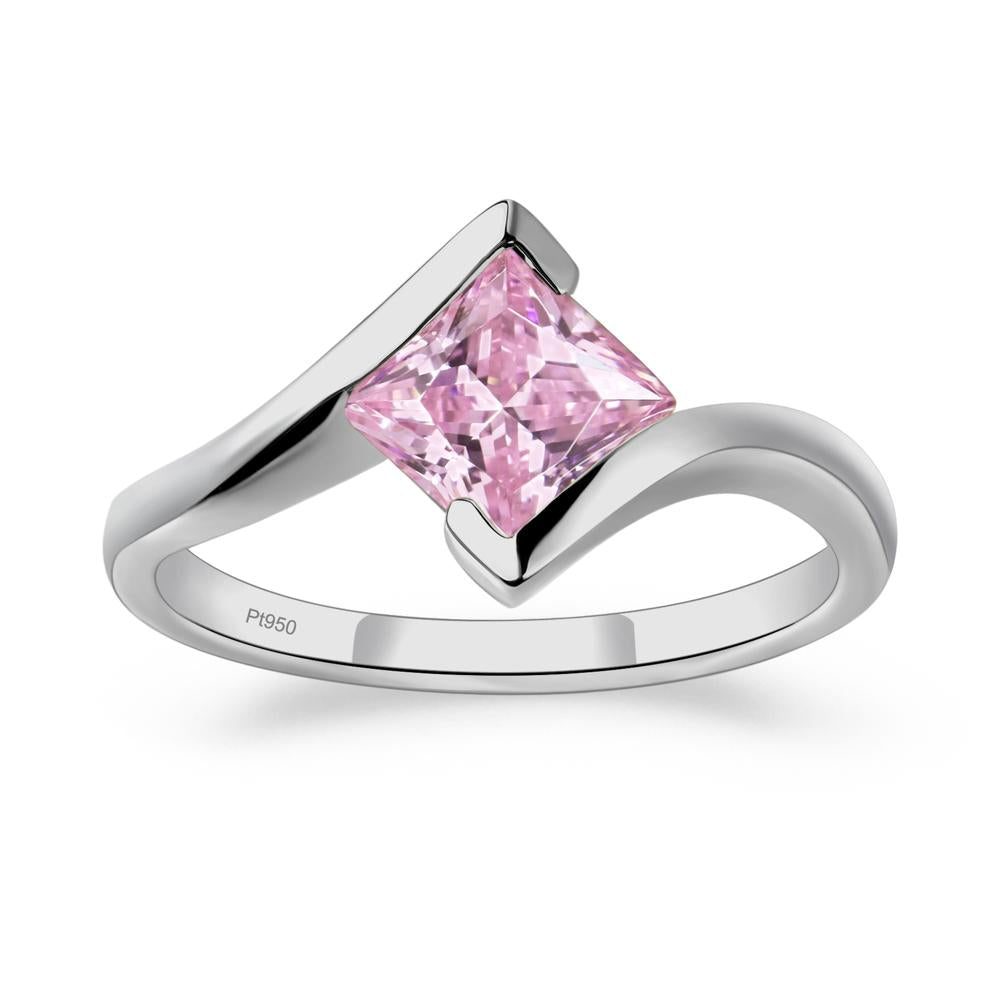 Princess Cut Pink Cubic Zirconia Bypass Tension Ring - LUO Jewelry #metal_platinum