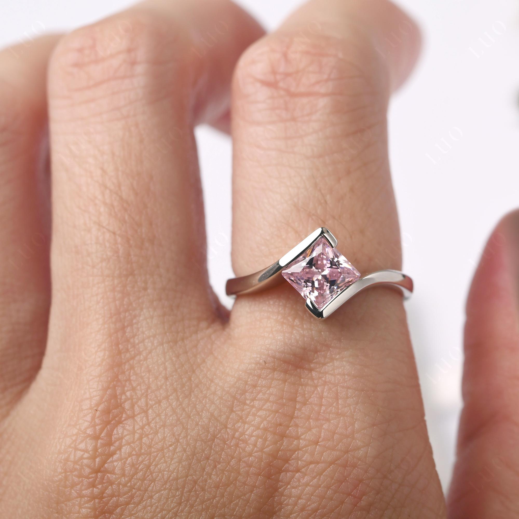 Princess Cut Pink Cubic Zirconia Bypass Tension Ring - LUO Jewelry