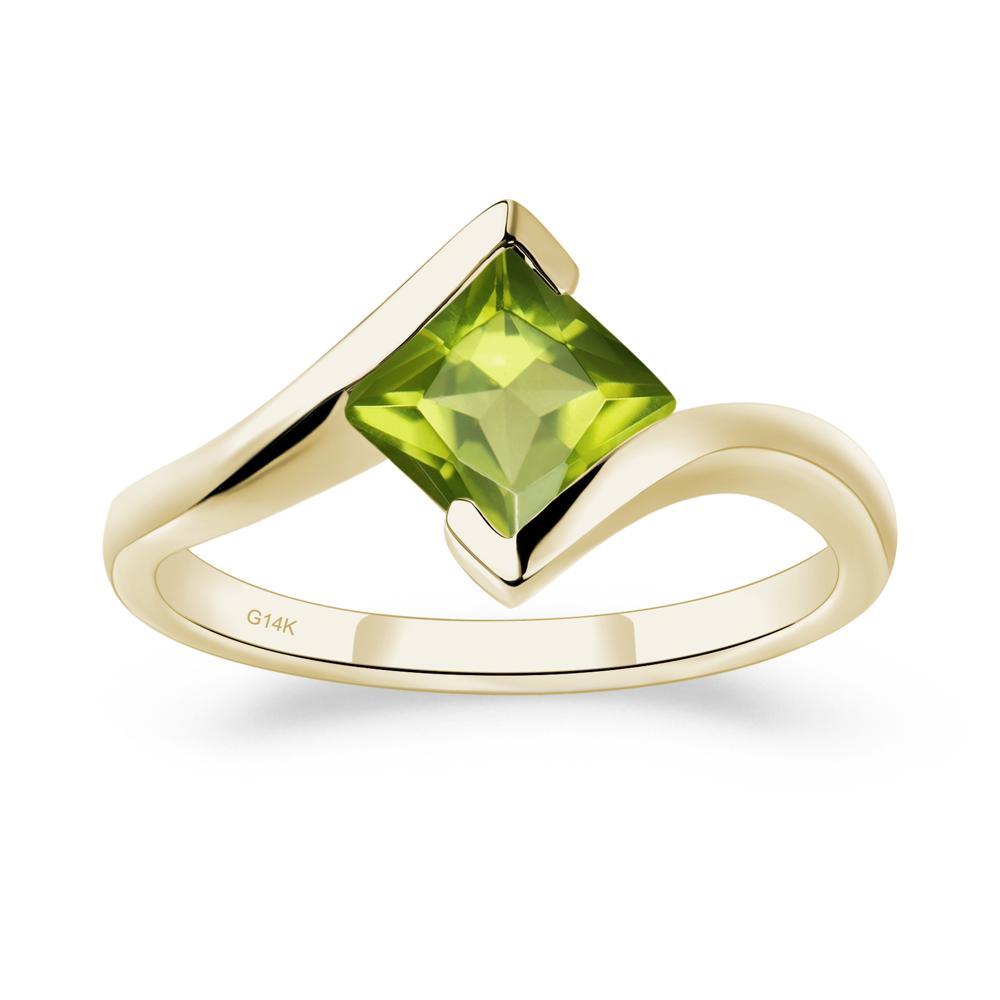 Princess Cut Peridot Bypass Tension Ring - LUO Jewelry #metal_14k yellow gold