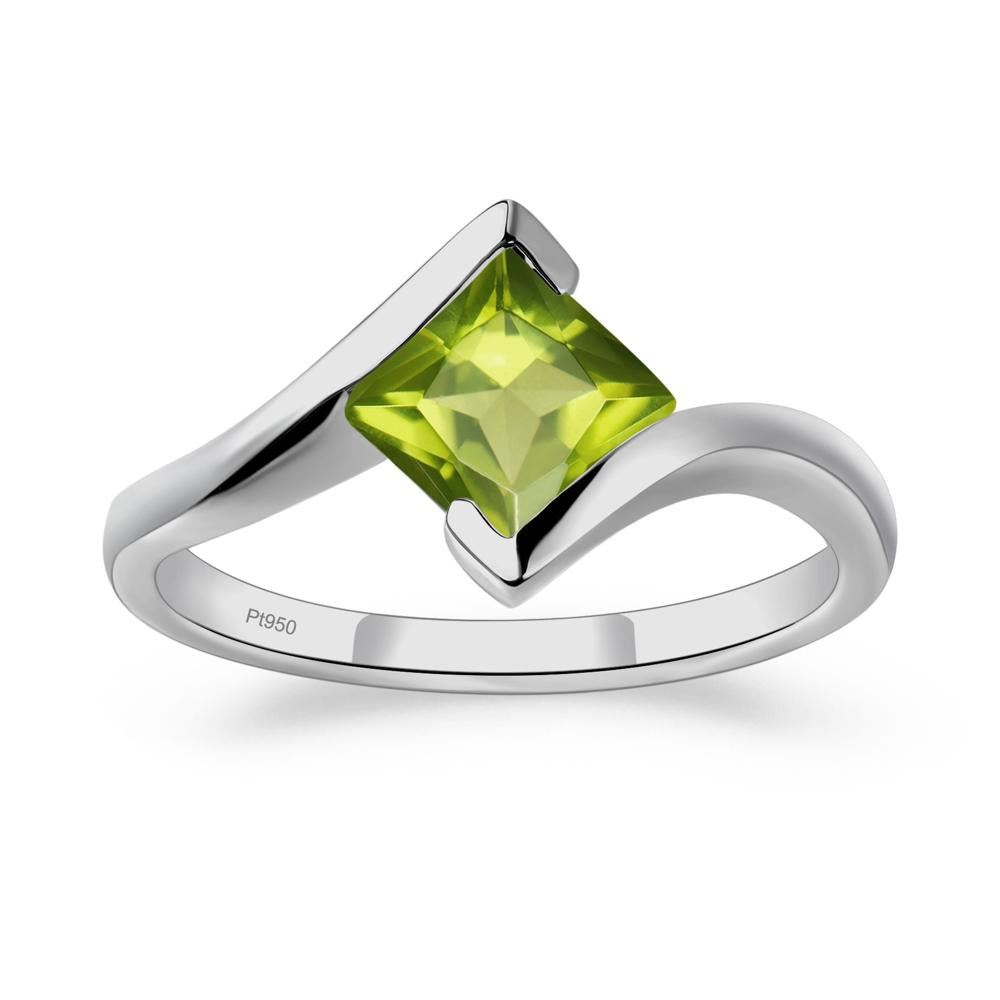 Princess Cut Peridot Bypass Tension Ring - LUO Jewelry #metal_platinum