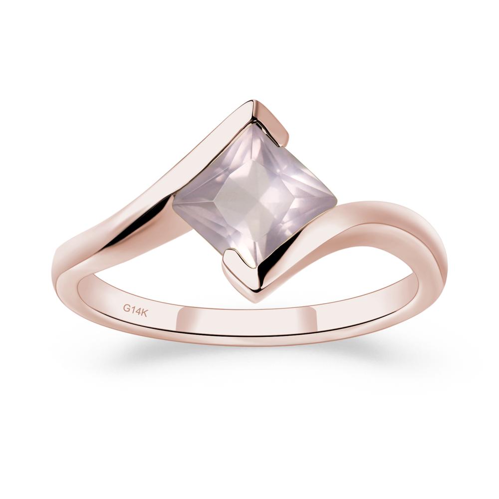 Princess Cut Rose Quartz Bypass Tension Ring - LUO Jewelry #metal_14k rose gold