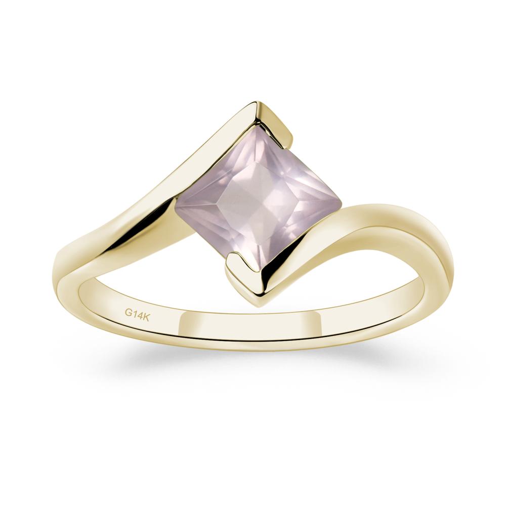 Princess Cut Rose Quartz Bypass Tension Ring - LUO Jewelry #metal_14k yellow gold