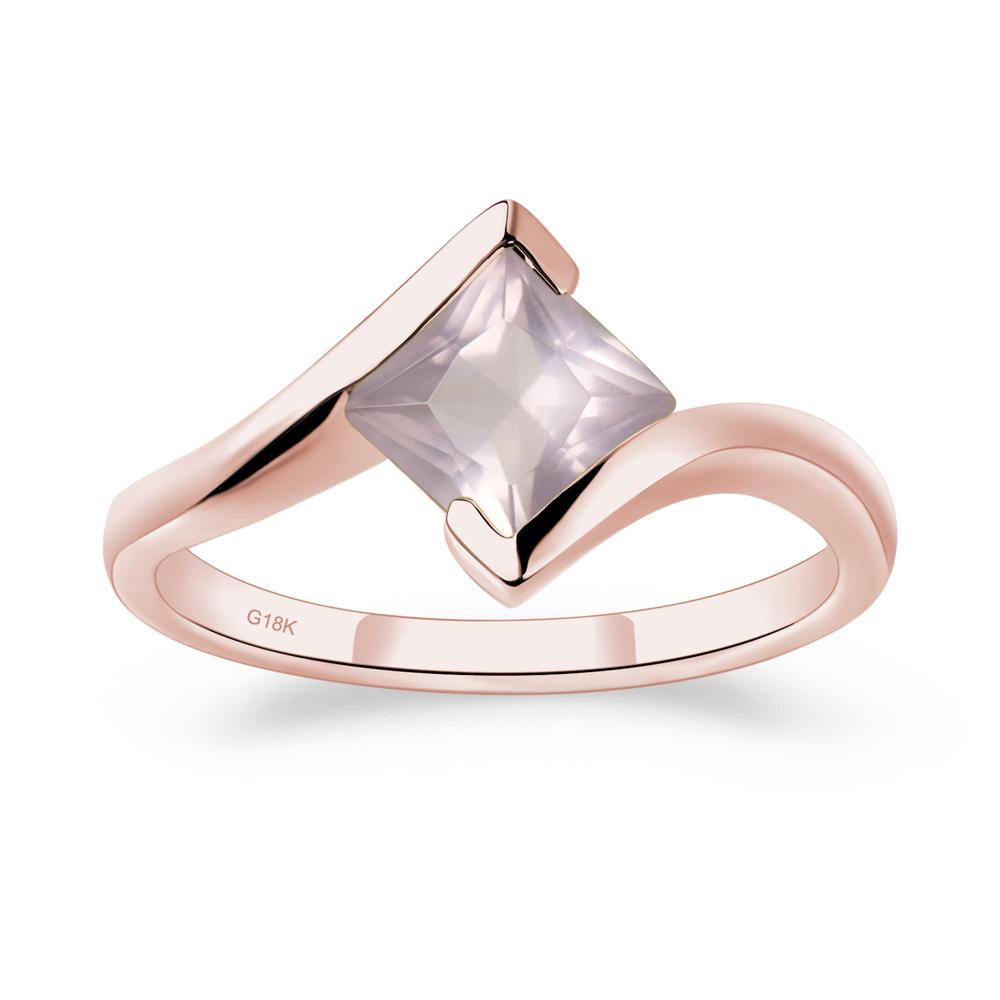 Princess Cut Rose Quartz Bypass Tension Ring - LUO Jewelry #metal_18k rose gold