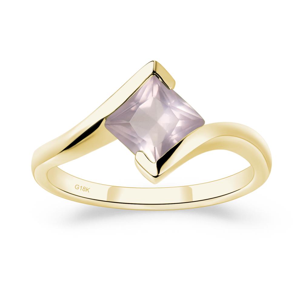 Princess Cut Rose Quartz Bypass Tension Ring - LUO Jewelry #metal_18k yellow gold