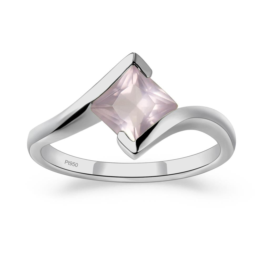 Princess Cut Rose Quartz Bypass Tension Ring - LUO Jewelry #metal_platinum