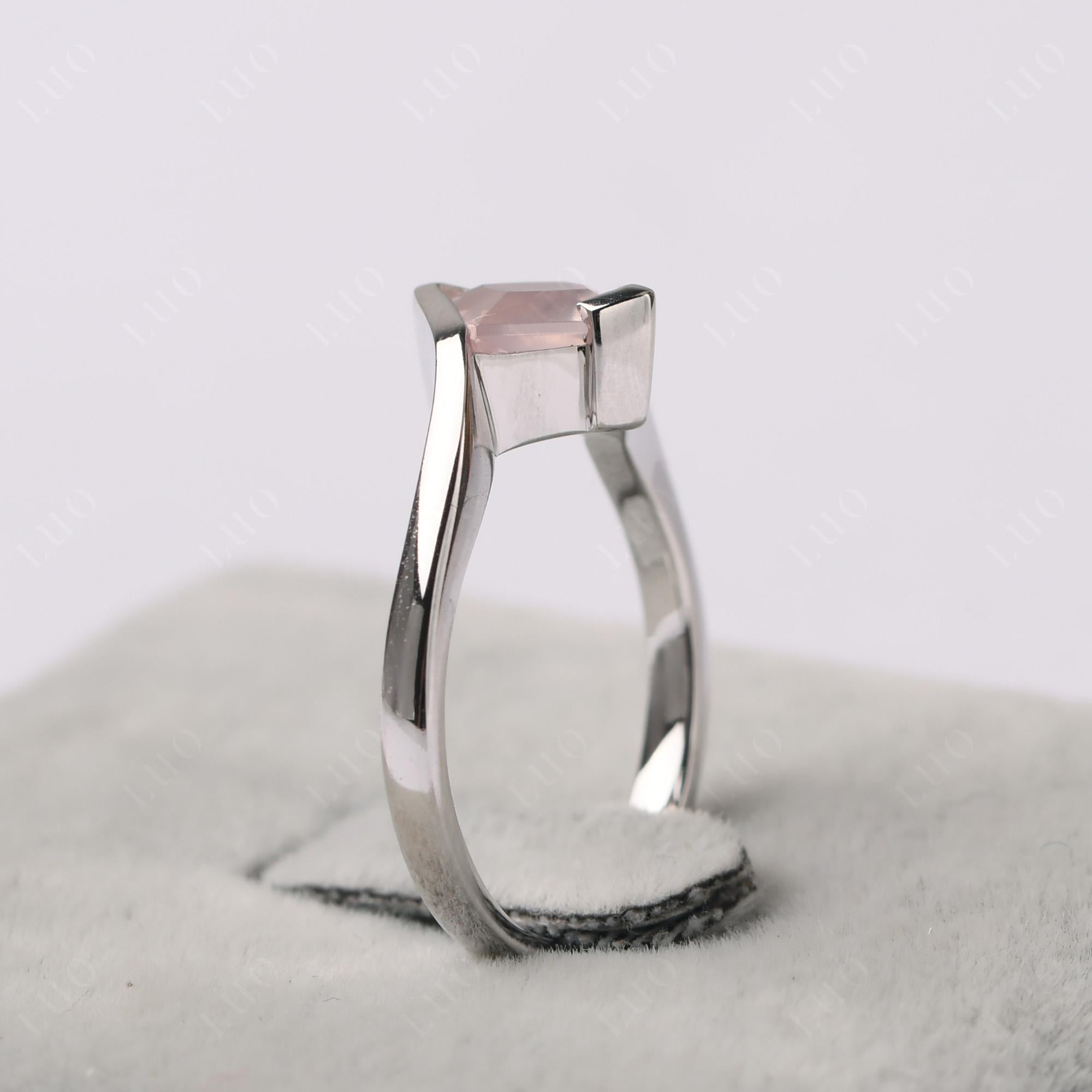 Princess Cut Rose Quartz Bypass Tension Ring - LUO Jewelry