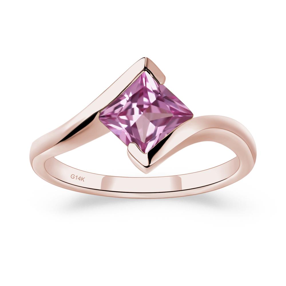 Princess Cut Pink Sapphire Bypass Tension Ring - LUO Jewelry #metal_14k rose gold