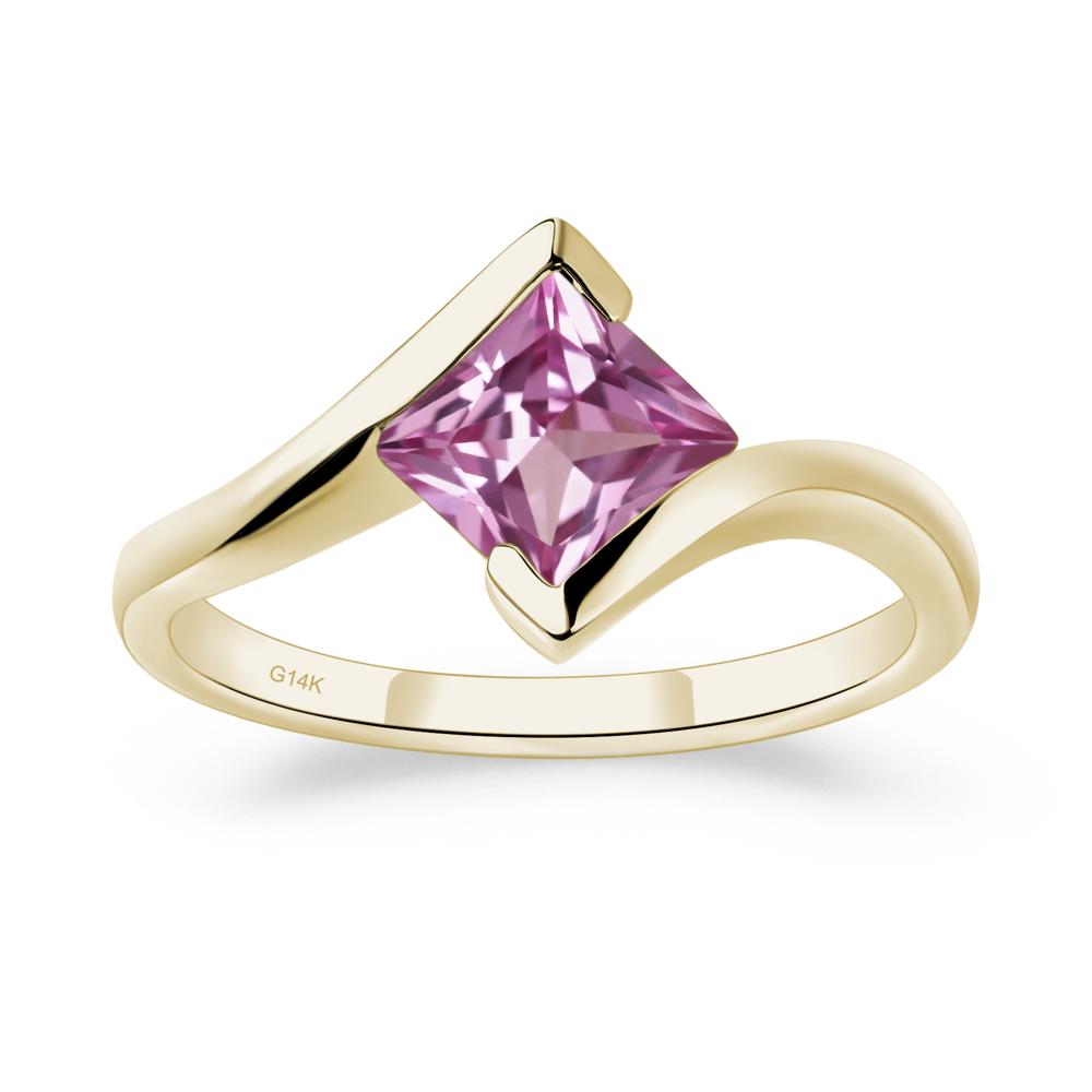 Princess Cut Pink Sapphire Bypass Tension Ring - LUO Jewelry #metal_14k yellow gold