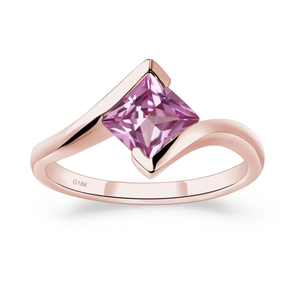 Princess Cut Pink Sapphire Bypass Tension Ring - LUO Jewelry #metal_18k rose gold