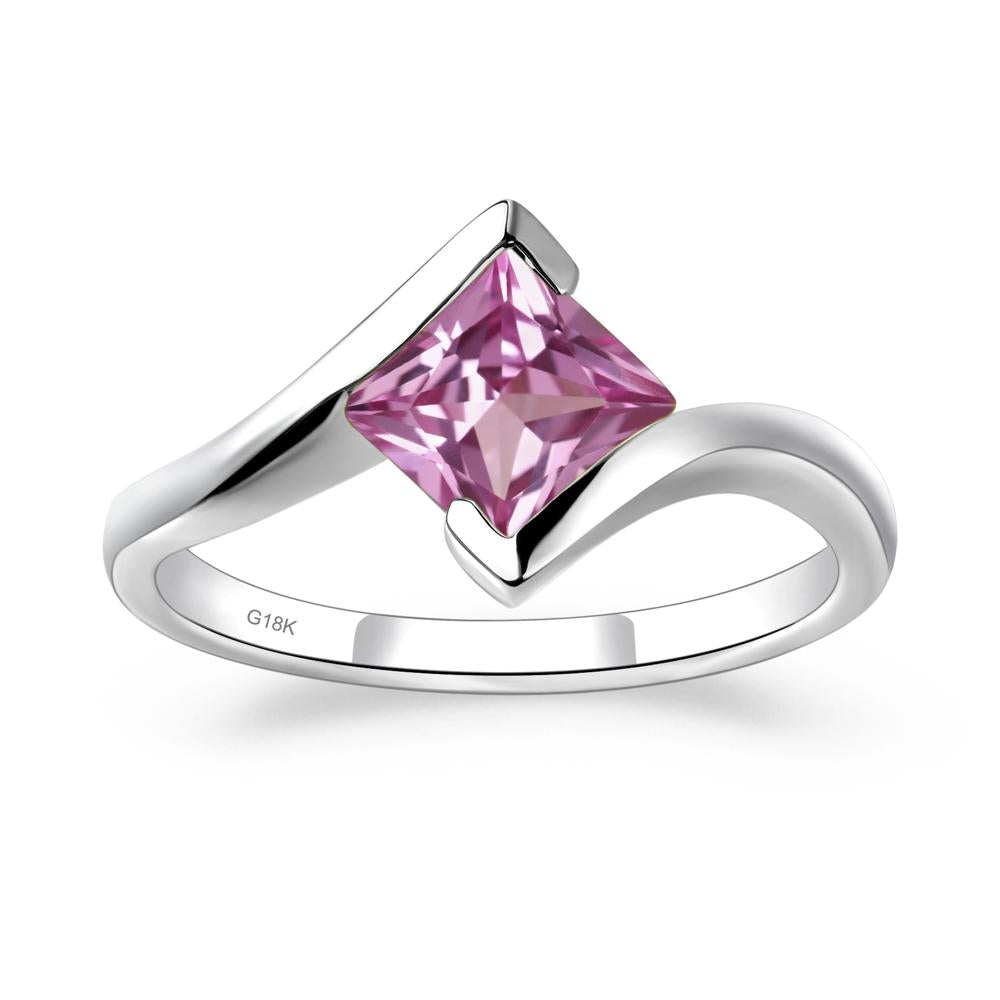 Princess Cut Pink Sapphire Bypass Tension Ring - LUO Jewelry #metal_18k white gold