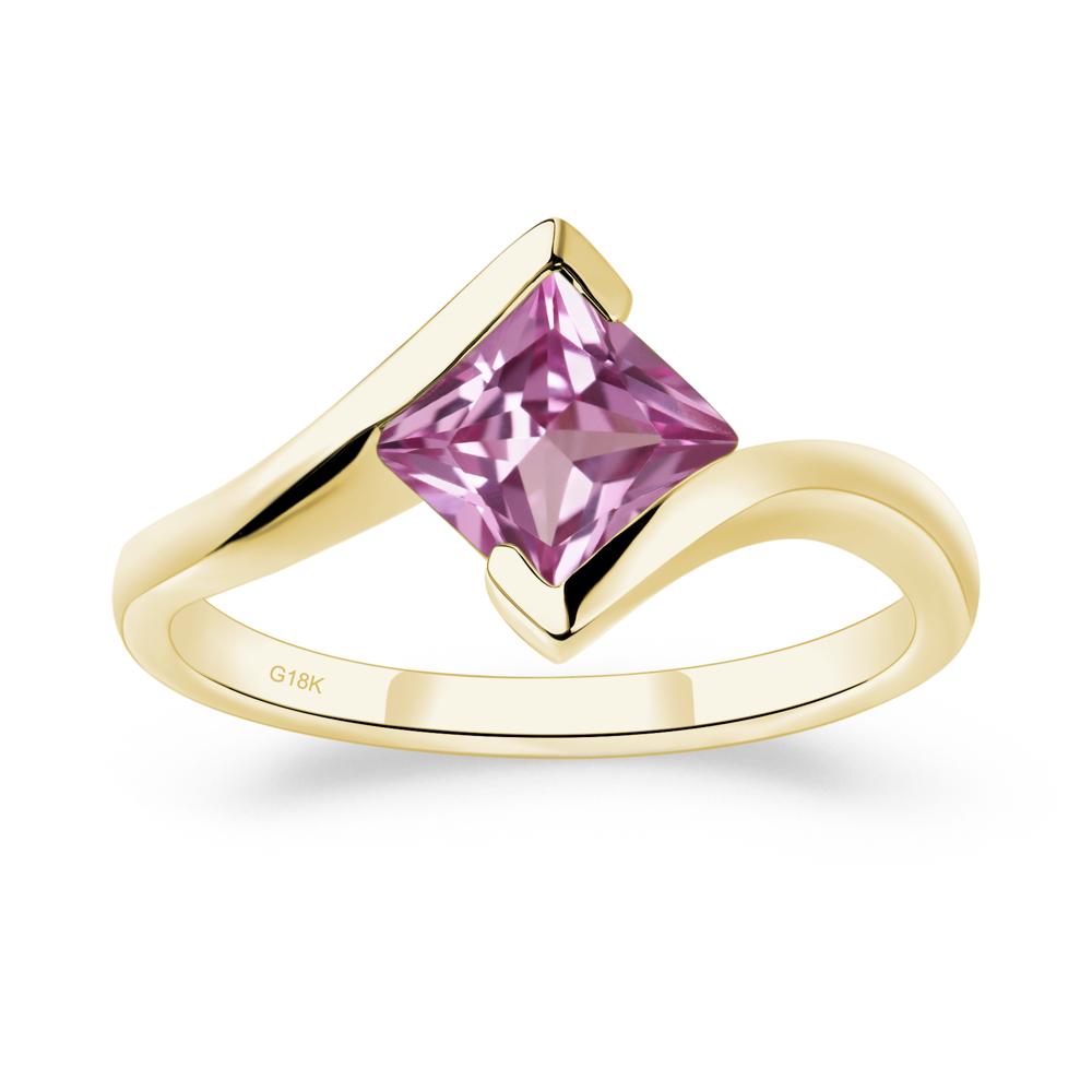 Princess Cut Pink Sapphire Bypass Tension Ring - LUO Jewelry #metal_18k yellow gold