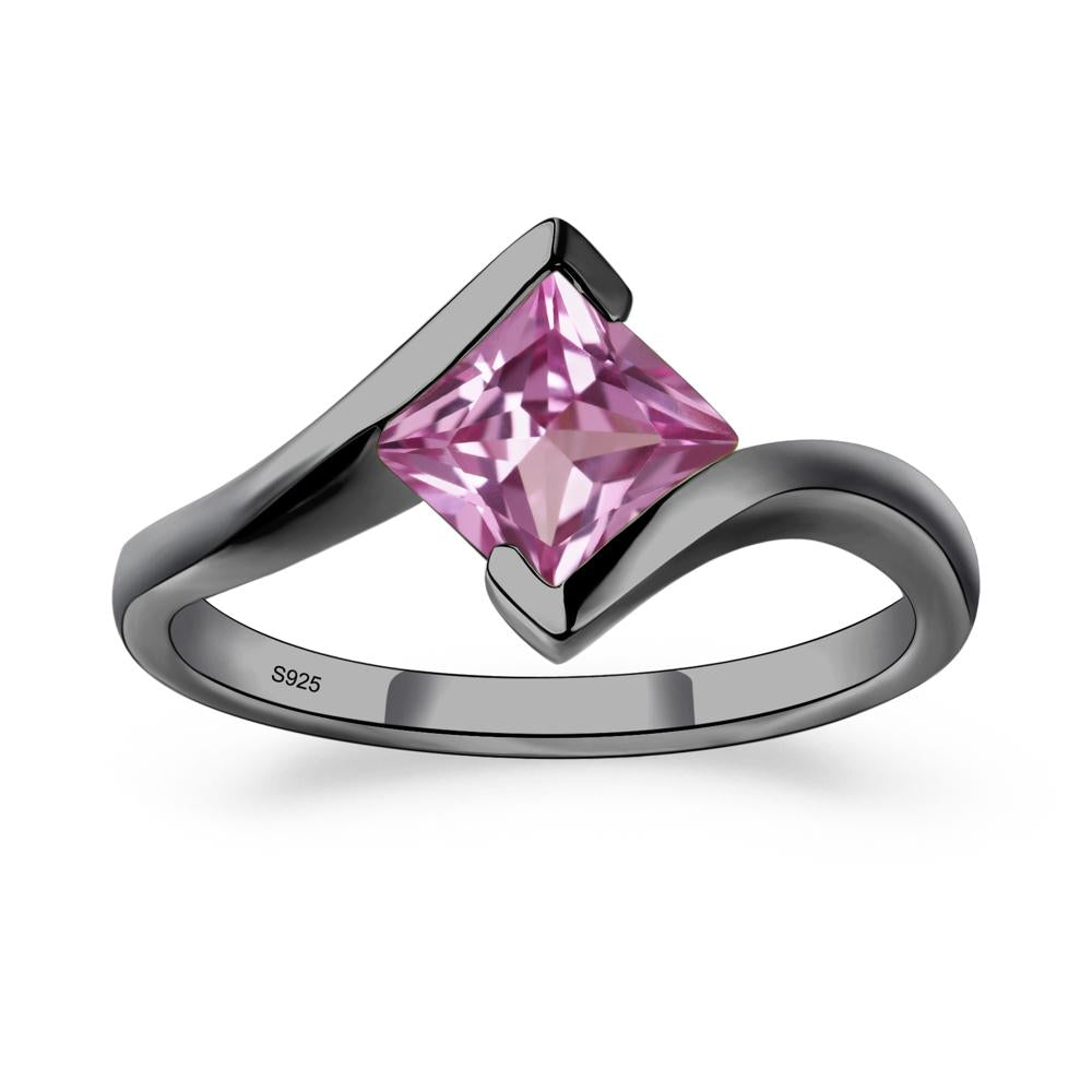 Princess Cut Pink Sapphire Bypass Tension Ring - LUO Jewelry #metal_black finish sterling silver