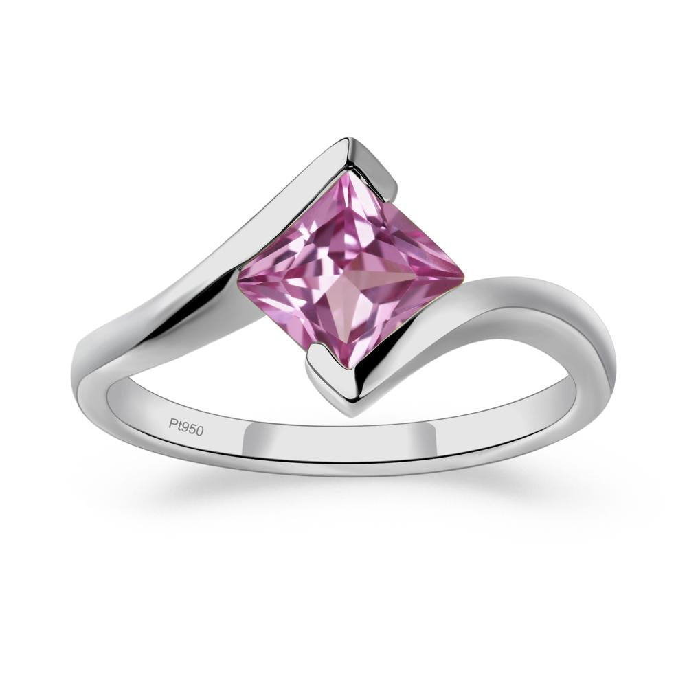 Princess Cut Pink Sapphire Bypass Tension Ring - LUO Jewelry #metal_platinum