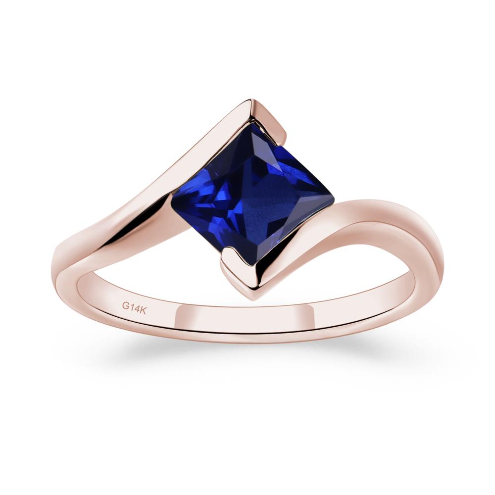 Princess Cut Lab Sapphire Bypass Tension Ring - LUO Jewelry #metal_14k rose gold