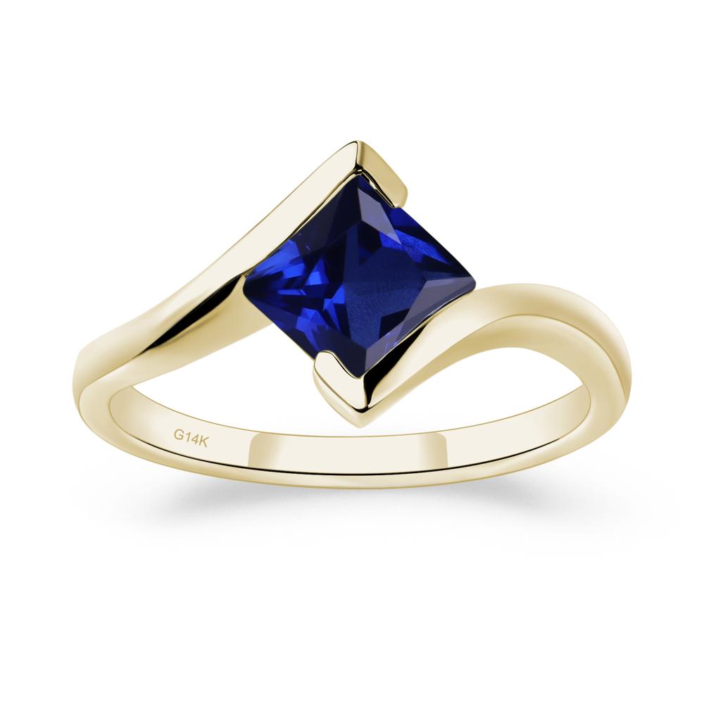Princess Cut Lab Sapphire Bypass Tension Ring - LUO Jewelry #metal_14k yellow gold